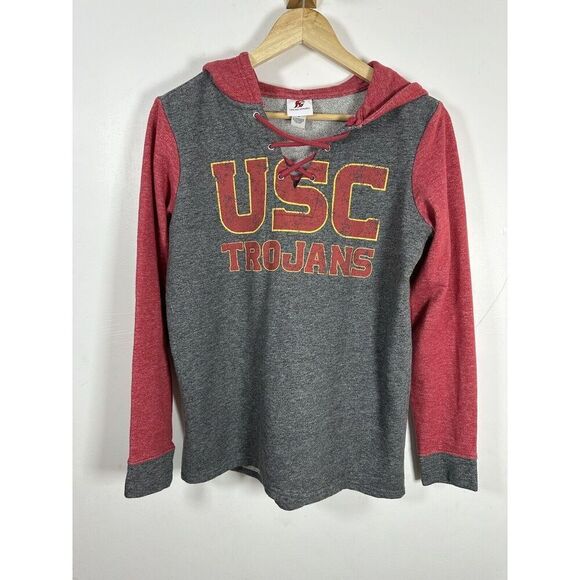 USC Hoodie Sweatshirt Womens Size Medium Gray Red Front Tie‎ Trojans GUC - Picture 1 of 14